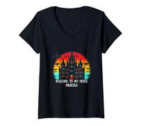 Mujer Bienvenido a mi casa - Spooky Vampire Drácula cita de Halloween Camiseta Cuello V