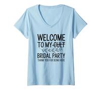 Mujer Bienvenido a My Cult Bridal Party Funny Wedding Bridesmaid Camiseta Cuello V
