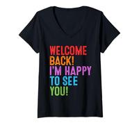 Mujer ¡Bienvenido de Nuevo al Profesor de Regreso a Clases! Estoy Feliz de Verte Camiseta Cuello V