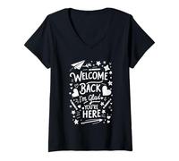 Mujer Bienvenido de Nuevo, me Alegro de Que estés aquí, Profesor de Regreso a Clases Camiseta Cuello V