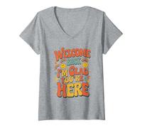 Mujer Bienvenido de Nuevo, me Alegro de Que estés aquí, Profesor de Regreso a Clases Camiseta Cuello V
