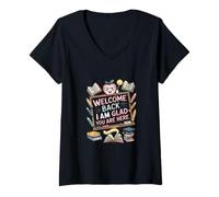 Mujer Bienvenidos, me Alegro de Que estéis aquí, Amantes de la esc Camiseta Cuello V