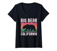 Mujer Big Bear California Lake Village Ski Snow SoCal Camping Rosa Camiseta Cuello V