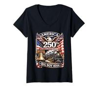 Mujer Big Boy 4014 Train America Turns 250 Years Freedom Patriotic Camiseta Cuello V