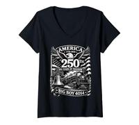 Mujer Big Boy 4014 Train America Turns 250 Years Freedom Patriotic Camiseta Cuello V