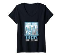 Mujer Big City Pequeño Bulldog Urbano Amante Canino Camiseta Cuello V