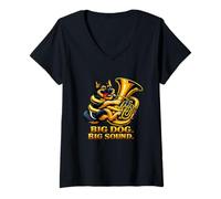 Mujer Big Dog Big Sound Divertido Pastor Alemán Barítono Camiseta Cuello V