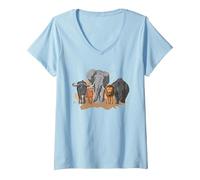 Mujer Big Five - África Sudáfrica Kenia Safari Camiseta Cuello V, Azul Bebé, S