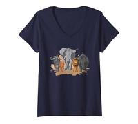 Mujer Big Five - África Sudáfrica Kenia Safari Camiseta Cuello V, Azul Marino, S
