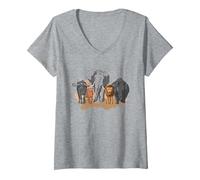 Mujer Big Five - África Sudáfrica Kenia Safari Camiseta Cuello V, Gris Jaspeado, S