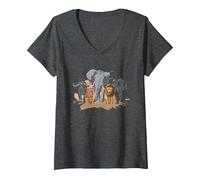 Mujer Big Five - África Sudáfrica Kenia Safari Camiseta Cuello V, Jaspeado Oscuro, S