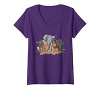 Mujer Big Five - África Sudáfrica Kenia Safari Camiseta Cuello V, Morado, S