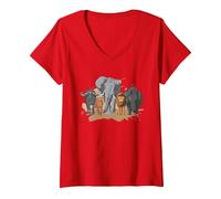 Mujer Big Five - África Sudáfrica Kenia Safari Camiseta Cuello V, Rojo, S
