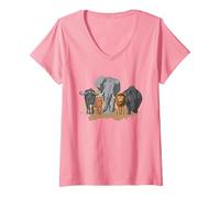 Mujer Big Five - África Sudáfrica Kenia Safari Camiseta Cuello V, Rosado, S
