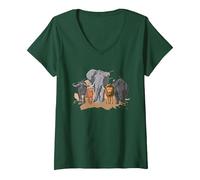 Mujer Big Five - África Sudáfrica Kenia Safari Camiseta Cuello V, Verde Bosque, S