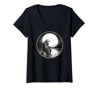 Mujer Big Foot Fishing, Cool Fishing Fisherman Bigfoot Sasquatch Camiseta Cuello V