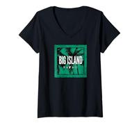 Mujer Big Island Hawaii Tropical Vacaciones Souvenir Palmera Arte Camiseta Cuello V