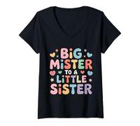 Mujer Big Mister To A Little Sister Orgulloso Hermano Bond Camiseta Cuello V
