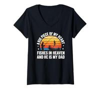 Mujer Big Piece Of My Heart Fish In Heaven Dad Memorial Fishing Camiseta Cuello V
