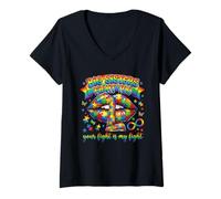 Mujer Big Sisters Fight Too Autism Concientización Puzzle Labios Camiseta Cuello V