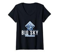 Mujer Big Sky Montana Retro Montana Río Vintage Esquí Senderismo Camiseta Cuello V
