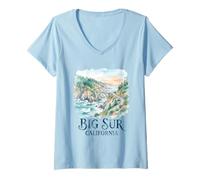 Mujer Big Sur California Acuarela Vintage Camiseta Cuello V