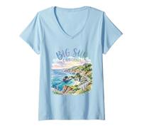Mujer Big Sur California Acuarela Vintage Camiseta Cuello V