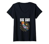 Mujer Big Sur California Outdoors Retro Mountains & Waves Camiseta Cuello V