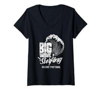 Mujer Big Wave Surf Nazaré Portugal Surfista Surf Camiseta Cuello V