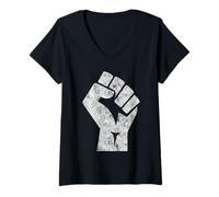 Mujer Big White Fist Salute of Unity Solidarity Resistance Camiseta Cuello V