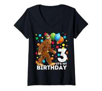 Mujer Bigfoot 3er Cumpleaños Sasquatch Loving Camiseta Cuello V