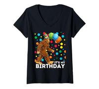 Mujer Bigfoot 4º cumpleaños Sasquatch Loving Camiseta Cuello V