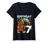 Mujer Bigfoot 7º cumpleaños Sasquatch Loving Camiseta Cuello V