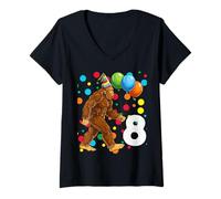 Mujer Bigfoot 8º cumpleaños Sasquatch Loving Camiseta Cuello V