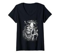 Mujer Bigfoot Alien Abduction OVNI Funny Sasquatch Camiseta Cuello V