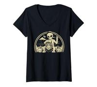 Mujer Bigfoot Alien Boy Adventure Sasquatch OVNI Camiseta Cuello V