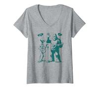 Mujer Bigfoot & Alien Mandolina y Tambor de Mano 67 Meme Divertido de Seis Siete Camiseta Cuello V