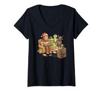 Mujer Bigfoot Alien Nessie Mothman Retro Gaming Christmas Party Camiseta Cuello V