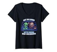 Mujer Bigfoot & Alien se meten en Perdedor, Estamos Tomando Malas Decisiones Camiseta Cuello V