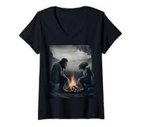 Mujer Bigfoot and Alien Campfire Adventure - Nature Hiking tee Camiseta Cuello V