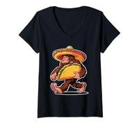 Mujer Bigfoot Carrying Taco - Funny Cinco de Mayo Sasquatch tee Camiseta Cuello V