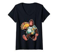 Mujer Bigfoot Carrying Taco - Funny Cinco de Mayo Sasquatch tee Camiseta Cuello V