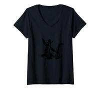 Mujer Bigfoot Cowboy Montando En Nessie -Sasquatch Loch Ness Monster Camiseta Cuello V