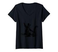 Mujer Bigfoot Cowboy On Nessie - Regalo de monstruo del lago Ness de Sasquatch Camiseta Cuello V