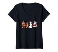 Mujer Bigfoot & Friends Holiday Crew con Papá Noel, muñeco de Nieve. Camiseta Cuello V