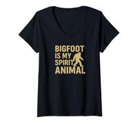Mujer Bigfoot Is My Spirit Animal Funny Sasquatch Retro Design Camiseta Cuello V