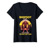 Mujer Bigfoot Is Real Funny Encounter Sasquatch Humor Design Camiseta Cuello V