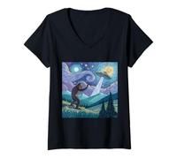 Mujer Bigfoot llega a un OVNI en Starry Sky Camiseta Cuello V