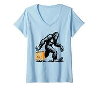 Mujer Bigfoot Loves Trick Or Treat y Halloween Funny Sasquatch Camiseta Cuello V