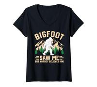 Mujer Bigfoot Me VIO Pero Nadie le cree Divertido Sasquatch Camiseta Cuello V